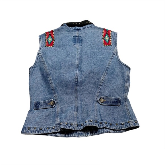 Hairston Roberson Ropa Vintage Denim Vest Cowboy Cowgirl Aztec Pattern Large - Picture 7 of 7